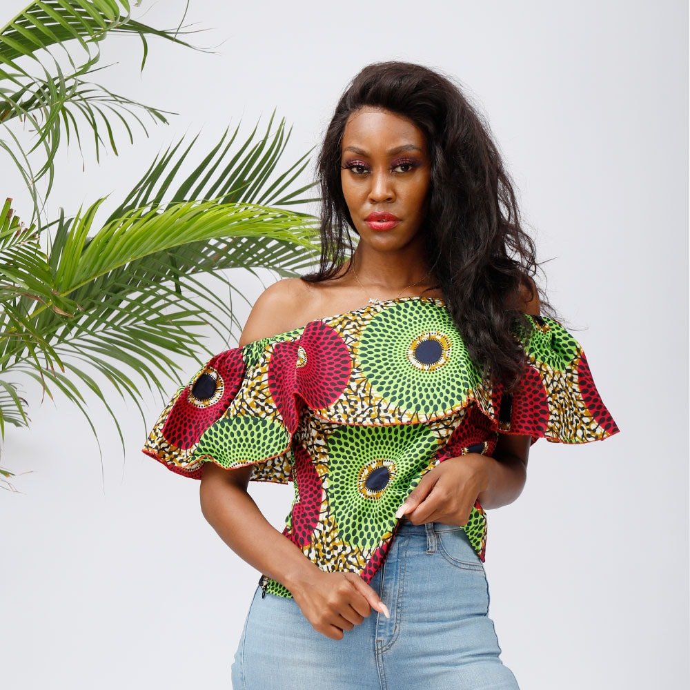 Kiwi off shoulder ankara print blouse 100% cotton - Ukenia