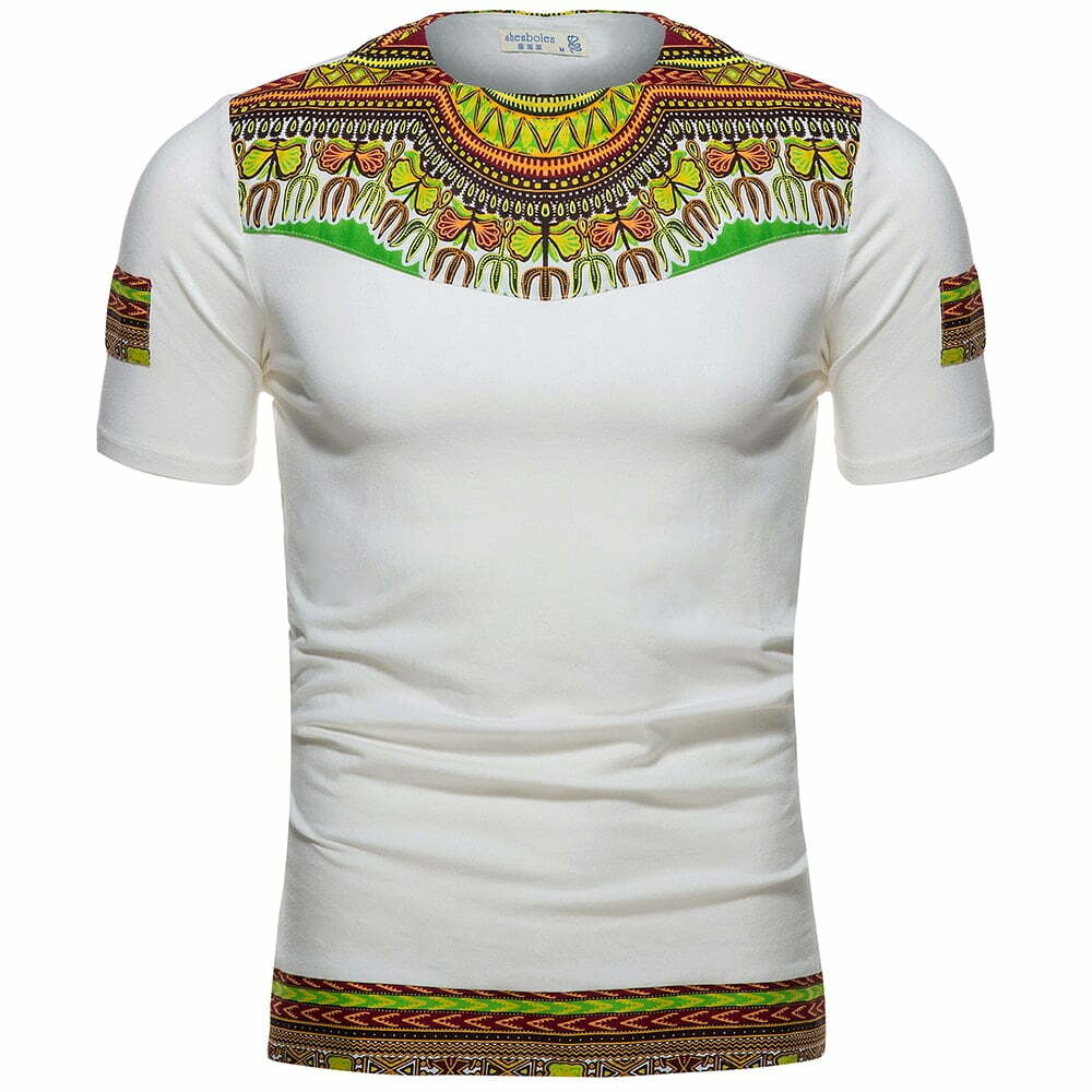 Men’s summer white short sleeve ankara tshirt - Ukenia