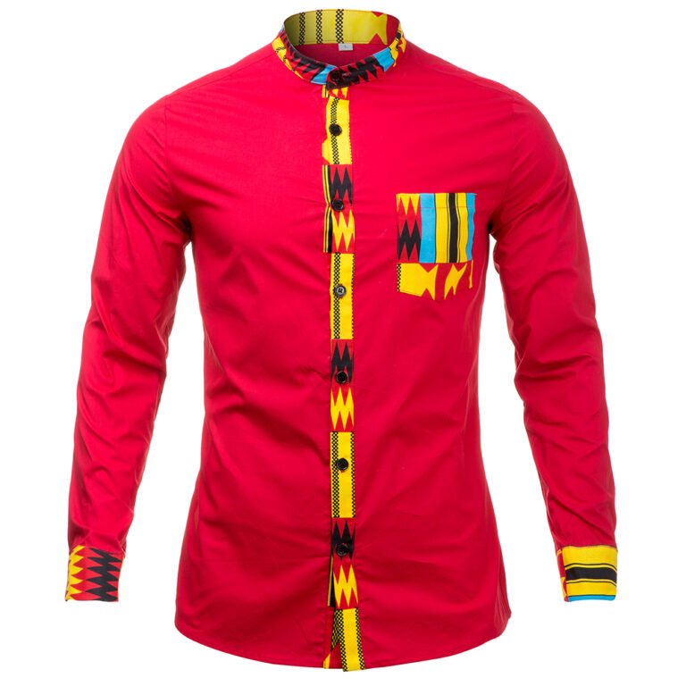 Asante red long sleeve shirt 100 cotton fabric Ukenia