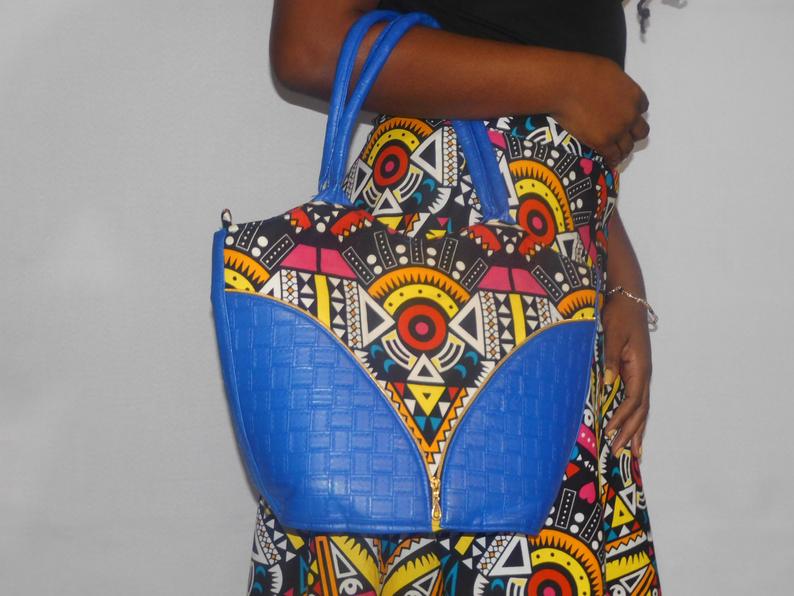 Africa Leather Handbag, African Fabric, Mother Day's Gift - Ukenia